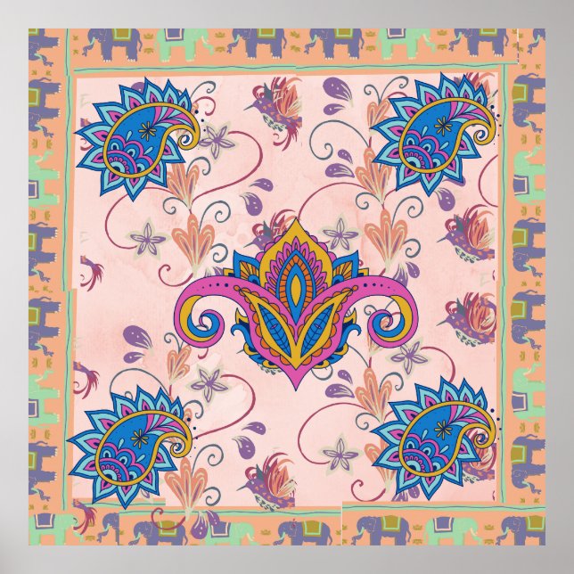 Arte de mandala con estampado boho de pañuelo y el (Frente)