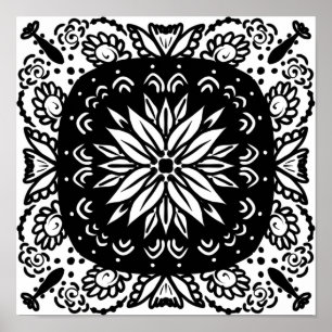 Arte de Mandala Doodle Dibujado a Mano Blanco y Ne