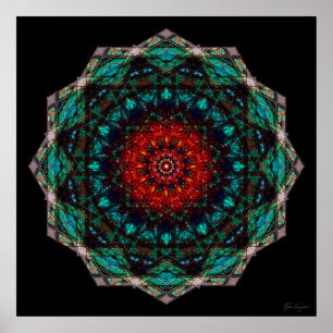 Arte de Mandala geométrica de turquesa roja intrin