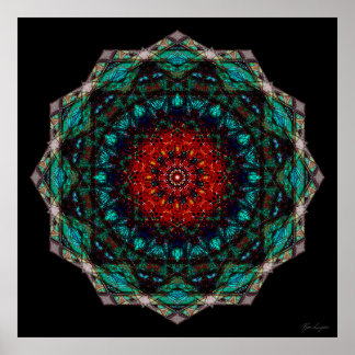 Arte de Mandala geométrica de turquesa roja intrin