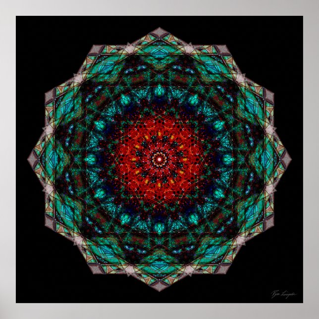 Arte de Mandala geométrica de turquesa roja intrin (Frente)