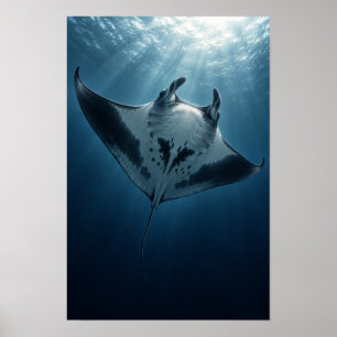 Arte de manta raya deslizándose bajo la luz solar 