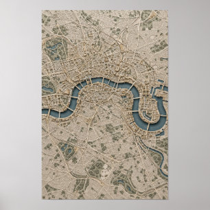 Arte de mapa aéreo vintage del río Támesis de Lond