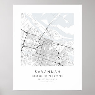 Arte de mapa de ciudad minimalista de Savannah GA
