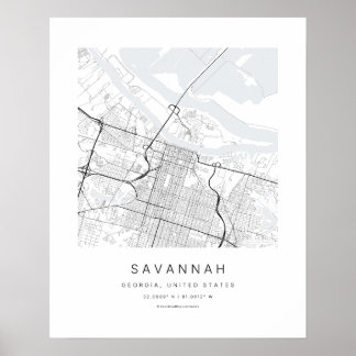 Arte de mapa de ciudad minimalista de Savannah GA