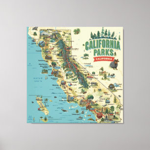 Arte de mapa vintage ilustrado de parques de Calif