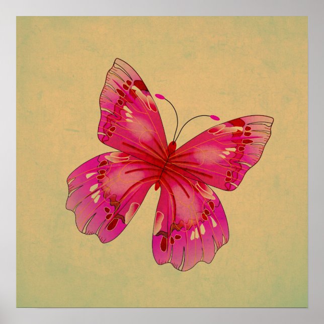 Arte de mariposa oriental de color rosa (Frente)