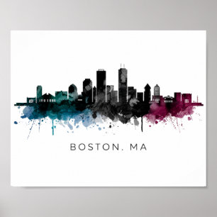 Arte de Massachusetts   Acuarela del horizonte de 