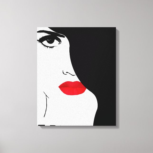 Arte de moda, lienzo femenino de labios rojos negr (Anverso)