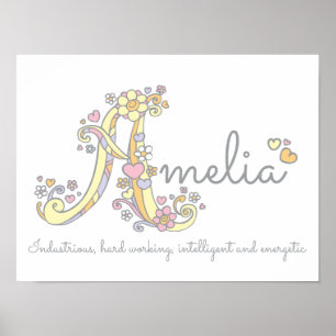 Arte de monograma Amelia chicas nombre poster