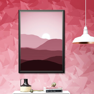 Arte de Montañas Puesta de Sol Rosa Blush Mauve Os