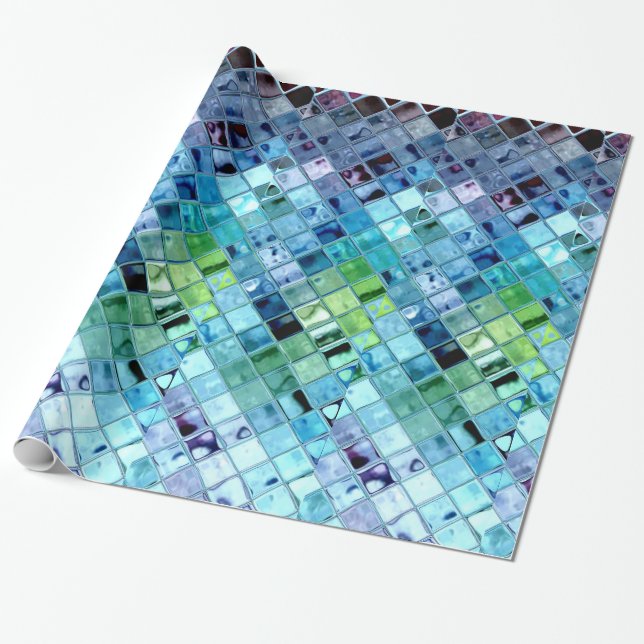 Arte de mosaico azul oceánico sobre papel de calid (Desenrollado)