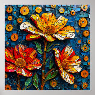 Arte de mosaico colorido de flores vibrantes