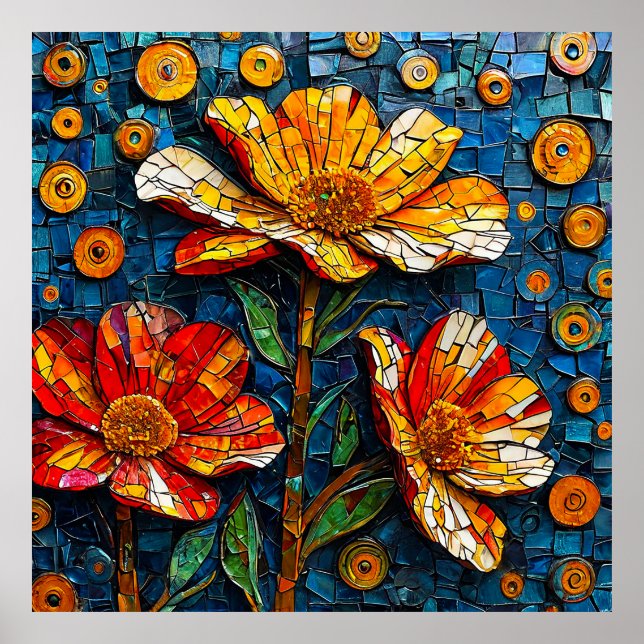 Arte de mosaico colorido de flores vibrantes (Frente)