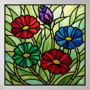 Arte de mosaico con flores de vidrio templado