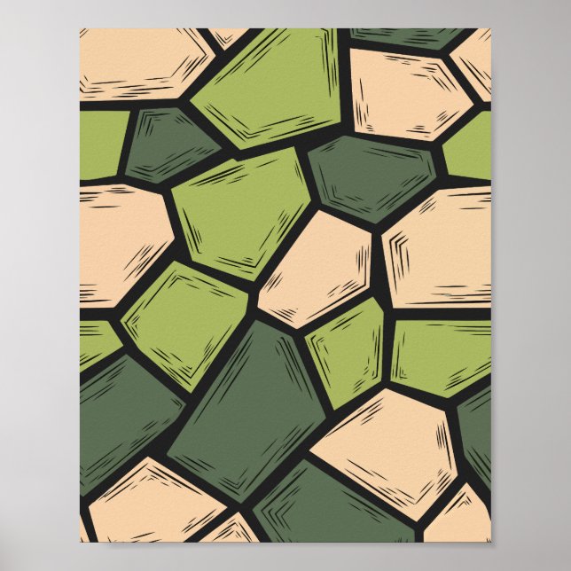 Arte de mosaico orgánico en tonos verdes y beiges (Frente)