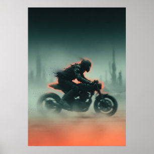 Arte de movimiento naranja azul verdoso de motocic
