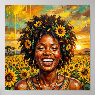 Arte de mujer africana con girasoles, Arte de pare