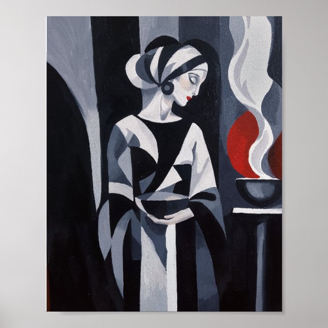 Arte de mujer Art Déco en blanco y negro (Frente)