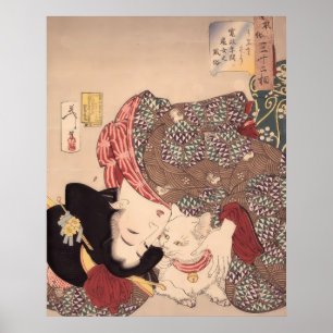 Arte de mujer japonesa y gato público (1839-1892