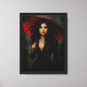 Arte de Mujer Misteriosa con Paraguas Rojo