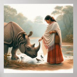 Arte de Mujer Rinoceronte de Acuarela Natural Eleg
