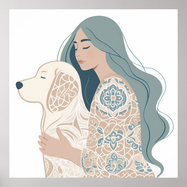 Arte de mujeres y perros - Elegante Ilustrati de b (Frente)