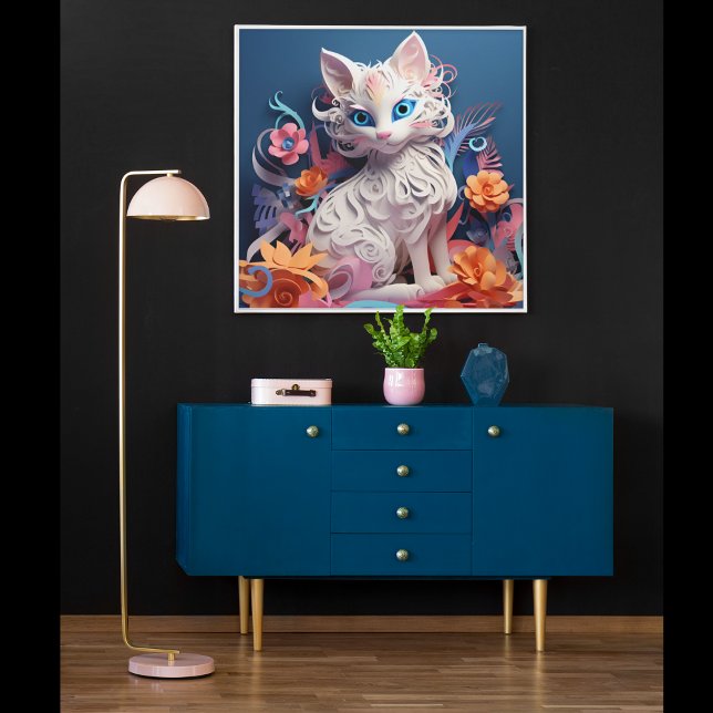 Arte de mural de impresión de gato con aspecto 3D (3D Kitty Cat Poster)