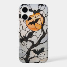 Arte de murciélagos de Halloween y luna naranja co