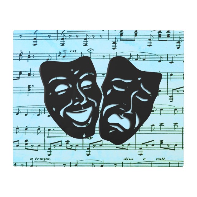 Arte de música azul une máscaras de teatro (Anverso)