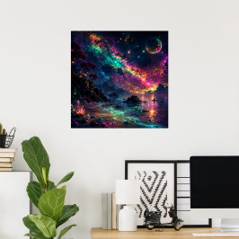 Arte de nebulosa de arcoíris de espacio de neón de