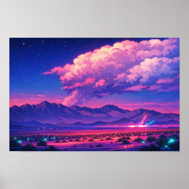 Arte de neón de paisaje fotográfico editado (Frente)