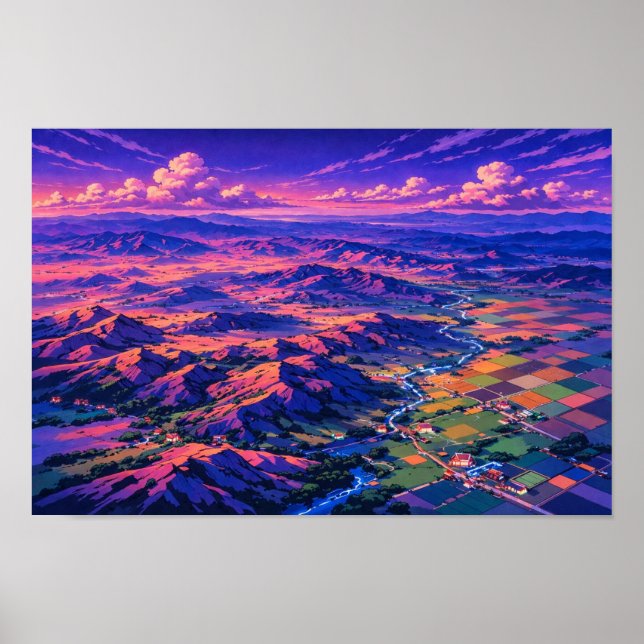 Arte de neón de paisaje fotográfico editado (Frente)