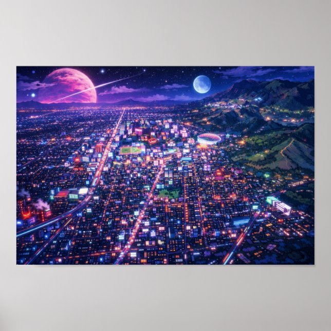 Arte de neón de paisaje fotográfico editado (Frente)