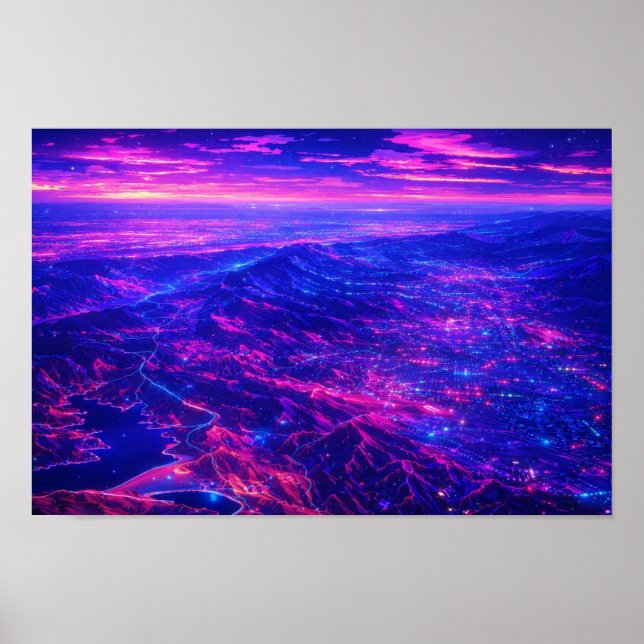 Arte de neón de paisaje fotográfico editado (Frente)