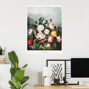 Arte de nido de pájaros de rosas Thornton vintage