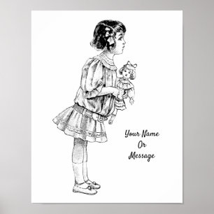 Arte de niña linda sosteniendo una muñeca del sigl