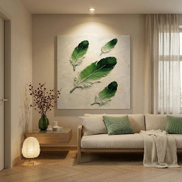 Arte de óleo de pluma verde texturizado impasto mo