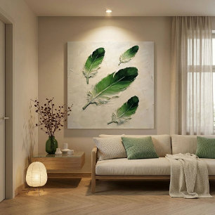 Arte de óleo de pluma verde texturizado impasto mo