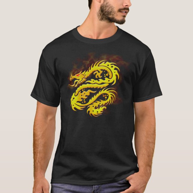 Arte de oro ardiente del dragón en la camiseta (Anverso)