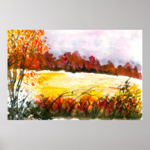 Arte de paisaje abstracto acuarela Árboles de otoñ