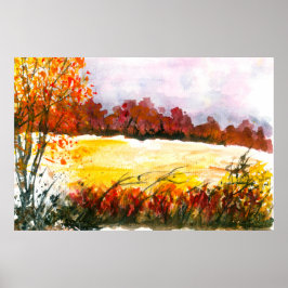 Arte de paisaje abstracto acuarela Árboles de otoñ