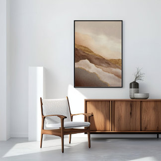 Arte de paisaje abstracto neutro dorado