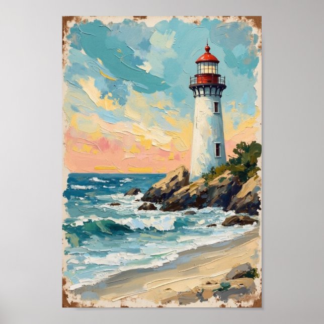 Arte de paisaje costero de faro antiguo (Frente)