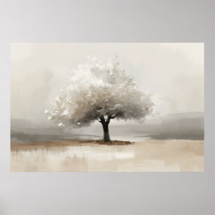 Arte de paisaje de árbol en flor blanca neutro