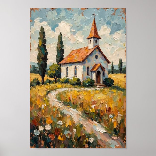 Arte de paisaje de capilla de campo vintage (Frente)
