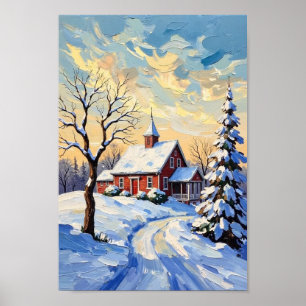 Arte de paisaje de nieve de granja de invierno vin