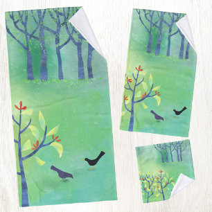Arte de paisaje de pájaros y árboles