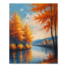 Arte de paisaje de río de otoño vintage
