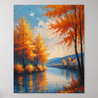 Arte de paisaje de río de otoño vintage